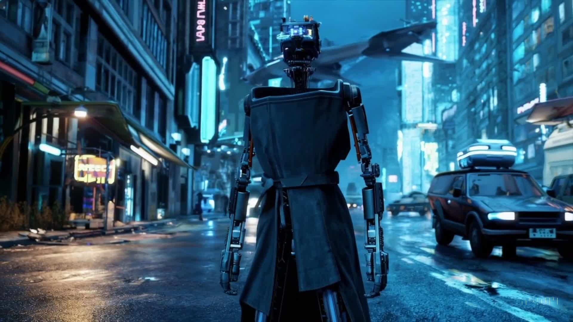 Robot in Cyberpunk City