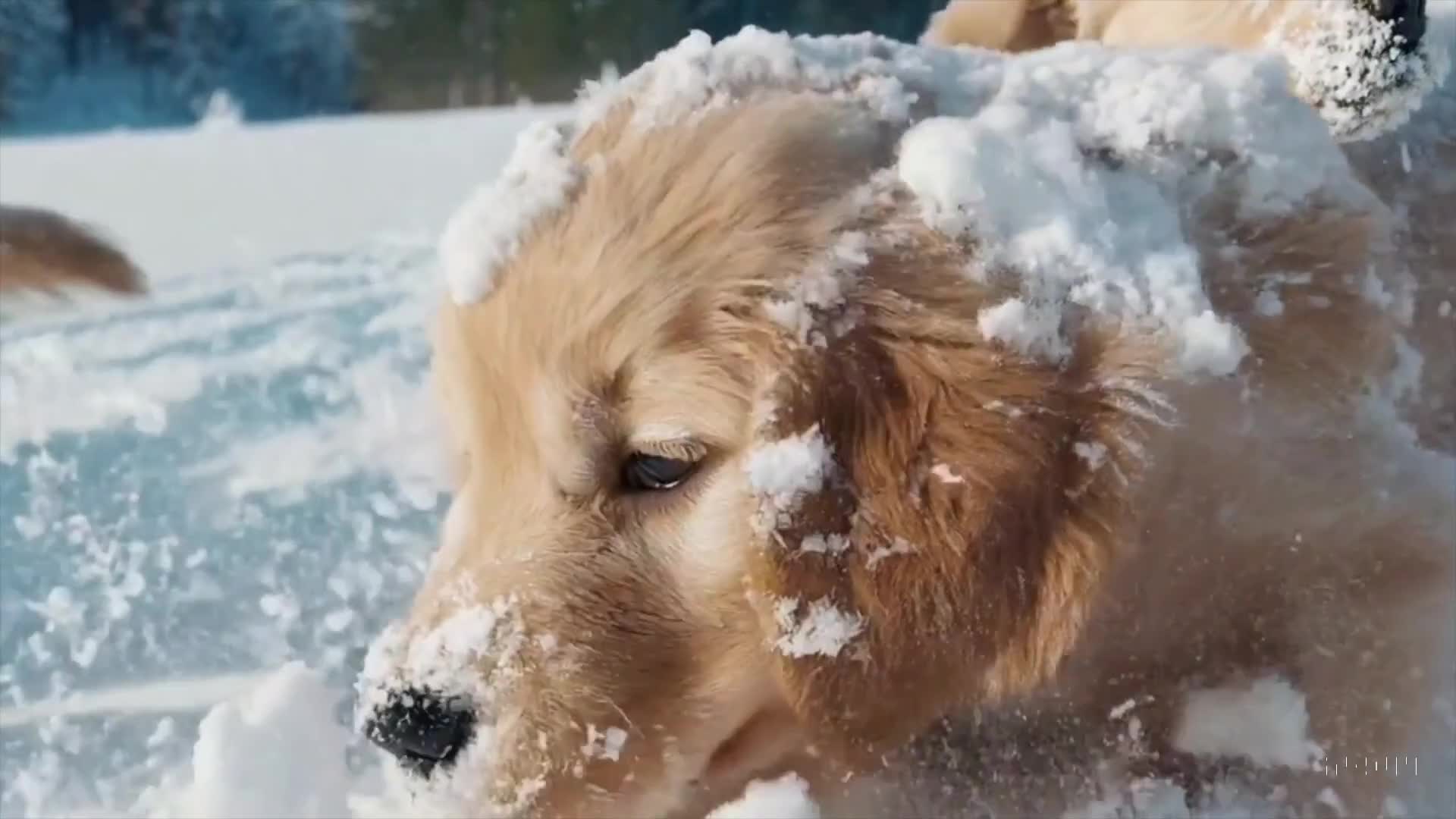 Puppies playing in the snow