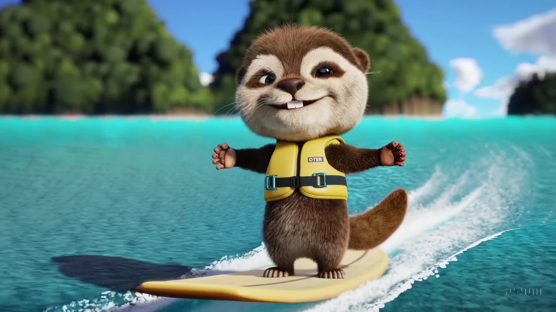 3D Otter on Surfboard