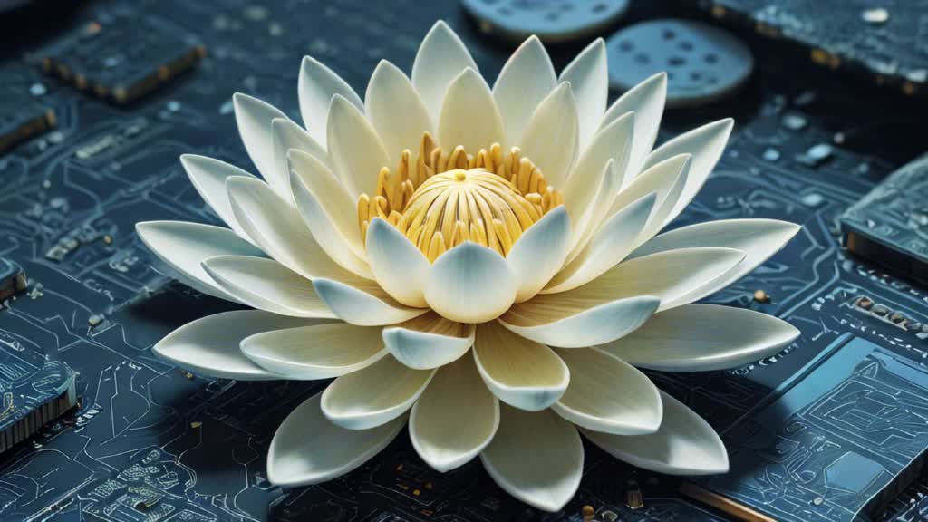 Lotus flower on computer chip