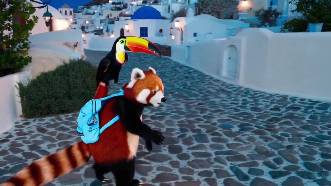 Red Panda and Toucan in Santorini